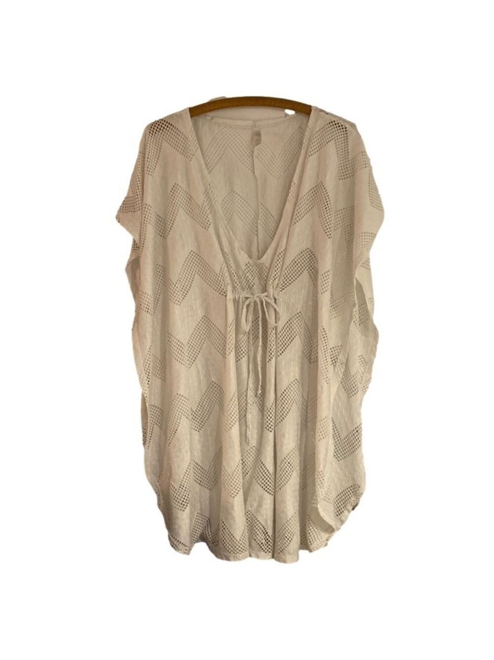 ANGELA BeBe Beach Coverup Front Tie Zig Zag Pattern White Women’s Size 3X